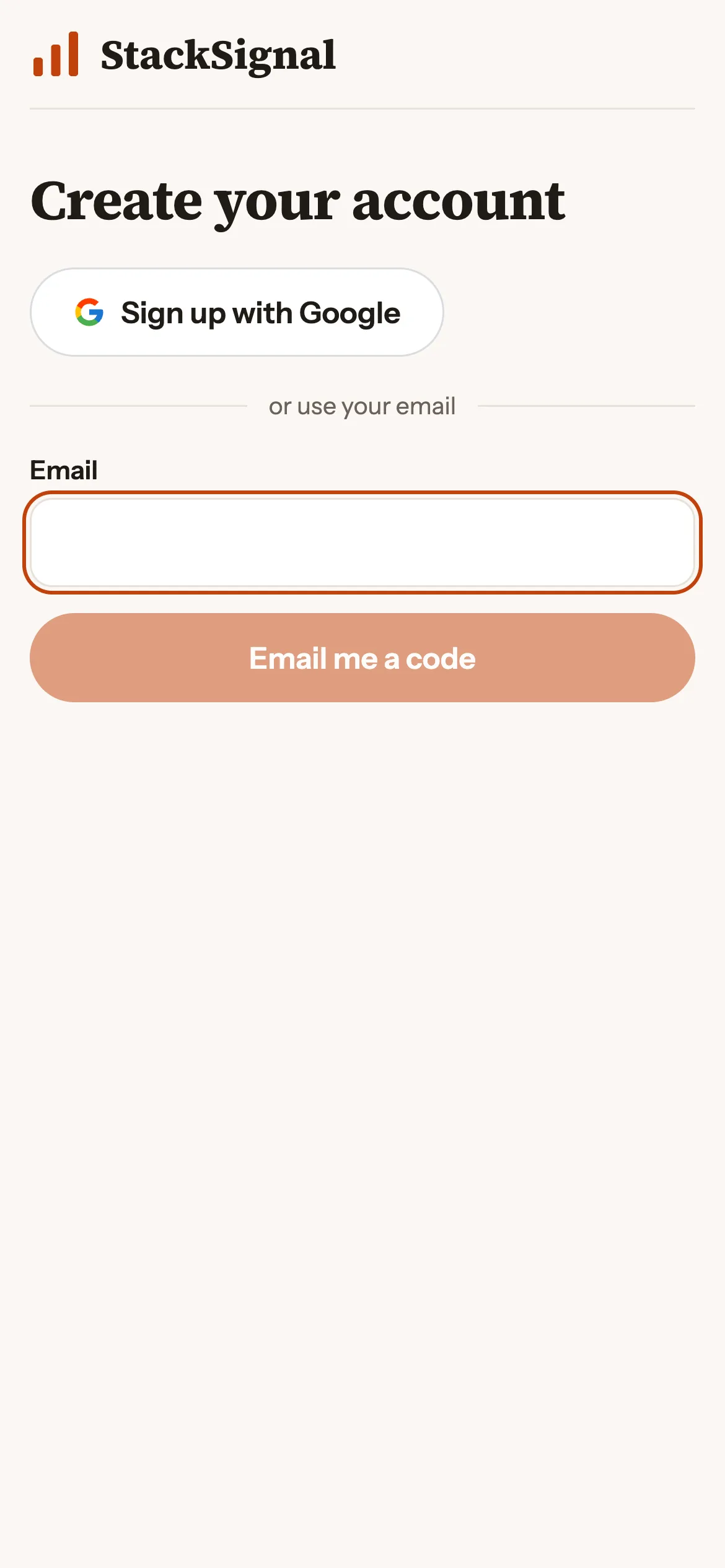 Creating a StackSignal account on iPhone